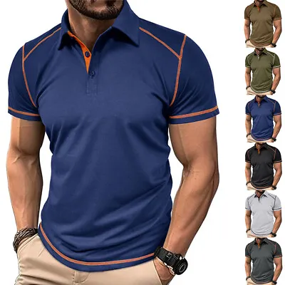 Mens Polo Shirts Work Business Golf Muscle Slim Fit Short Sleeve T Shirt Tops 44 • £12.99