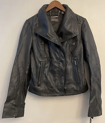 Badgley Mischka Envelope Collar Black Lamb Leather Biker Jacket NWT Sm #66560 • $177