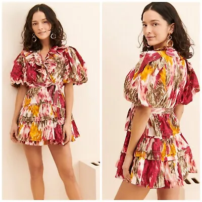 £145.68 • Buy Anthropologie Love The Label Remy Ruffle Wrap Mini Dress Abstract $298 Medium