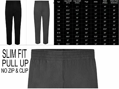 Boys  Full Elasticated Slim Fit Pull Up School Trousers~all Around~2/3 To 15/16 • £6.98