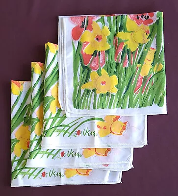 4 VERA Neumann Vintage Cloth Napkins Floral Daffodils Signed 16½ Inch Square MCM • $22.92