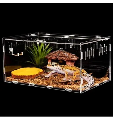 Reptile Terrarium & Enclosure Acrylic Clear Habitat Tank With Locking Cage • $16