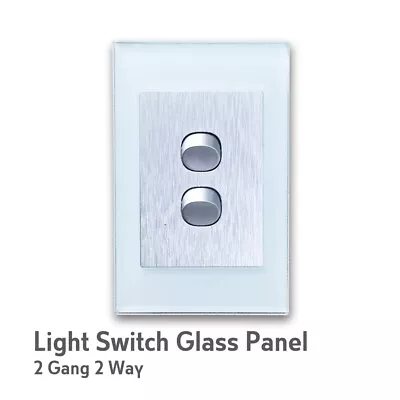 10A 250V Light Switch 2 Gang Glass Panel Blue Silver Horizontal/Vertical AU Type • $15.47