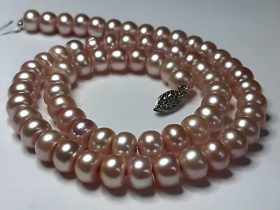 Vintage NATURAL 10mm SALTWATER Pink Champaign PEARL Necklace Sterling Clasp 18” • $174.99