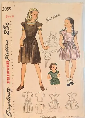 Vintage Simplicity Printed Sewing Pattern 1944 Girls Dresses 2 Styles Size 6 • $14.99