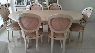 Dining Table And 6 Chairs - White Ash  - Extendable 8 Seater  • $300