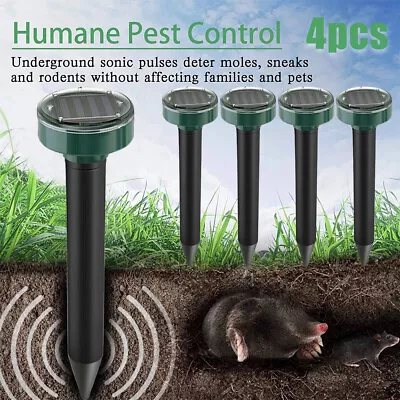 4xSolar Mole Repeller Ultrasonic Sonic Gopher Ground Stake Repellent Round USA • $14.66