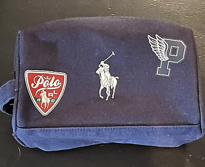 Polo Ralph Lauren Travel Toiletry Bag Clutch Dopp Shave Zippered Logos Canvas • $32.95