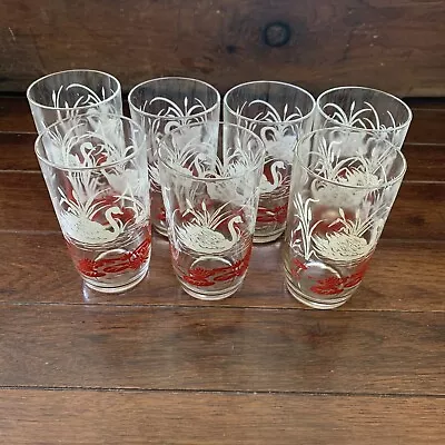 Vintage Swanky Swag Swan Drink Glasses Set Of 7 • $30