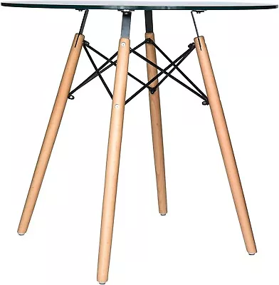 LeisureMod Dover Round Bistro Top Dining Table With Natural Wood Eiffel Base • $366.74