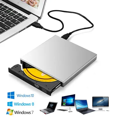 £13.99 • Buy USB External DVD RW Drive CD Rewriter Burner Reader For Laptop PC Windows 10 11