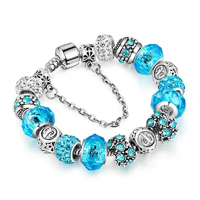 £14.95 • Buy Women Girls  Bracelete Crystal Glass Beads 12 Zodiac Signs Gift Pandora Type Uk