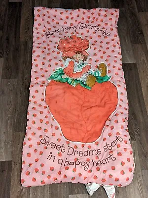 Vintage Strawberry Shortcake Child Size Sleeping Bag Sweet Dreams  Nostalgic  • $22