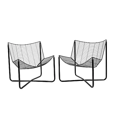 Vtg 1980s Pair IKEA JARPEN Black Metal Wire Lounge Chairs By Niels Gammelgaard • $925