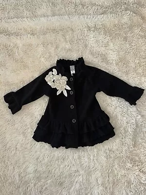 Girls' Black & Ivory Fleece Jacket / Coat / Outerwear By Mack & Co. Size 2T • $5.99