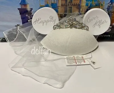 Disney Parks Wedding Bride Happily Ever After Mickey Ear Hat With Veil NWT • $39.95