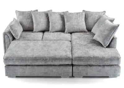 £699 • Buy Chiswick Corner Sofa With Large Footstool Silver Sofa 3 And 2 Swivel Chair