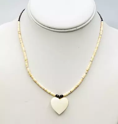 Vintage Off White Heart Heishe Sterling Silver Twisted Tube Bead Choker Necklace • $28