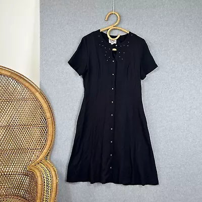 Eastern Parkway Dress Vintage Size 10 S Button Up Midi Dark Navy Blue • $39