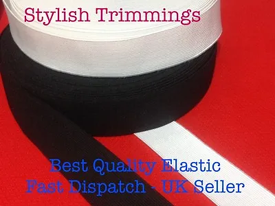 1 Inch/25mm Wide Flat Woven Elastic Black/ White Premium Grade Sewing-UK SELLER • £1.99