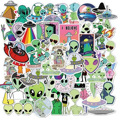 50pcs Funny Aliens Ufo Stickers Laptop Skateboard Phone Fridge Guitar Decoration • £5.39