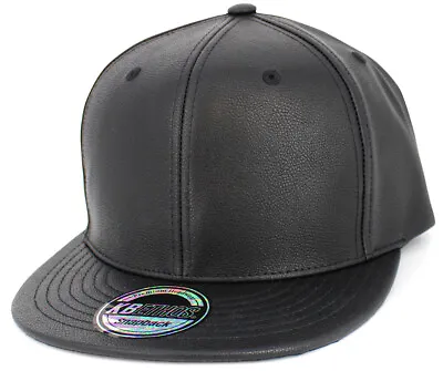 6 Panel PU Leather Flat Brimmed Snapback Baseball Cap Hat Adjustable Polyester • $11.99