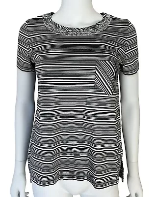 CHANEL Pearl Beaded Striped T-shirt Top FR 36 • £179