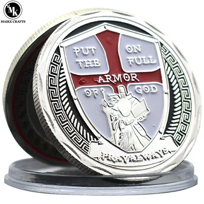 Armor Of God Challenge Coin Knight Templar Christ Crusader Silver Coin Gifts • $7.67