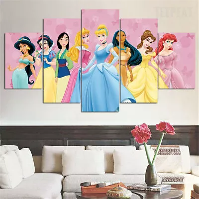 Princesses Princess Girl Kid 5 Piece Canvas Print Picture HOME DECOR Wall Art • $23.74