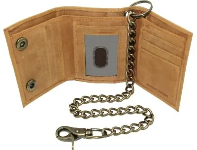 Chain Wallet For Men Trifold RFID Safe Leather Snap Closer  Western Tan Color • $17.09