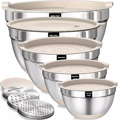 Mixing Bowls With Airtight Lids Set 8PCS Stainless Steel Khaki Nesting Bowls Wi • $45.31