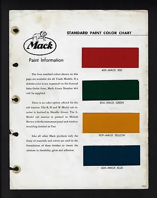 Mack Standard Paint Color Chart Vintage Brochure  • $27.50