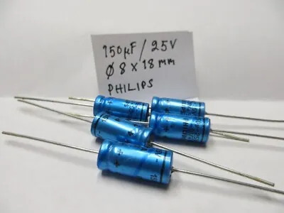 5x 150uF 25V Electrolytic Capacitors  Philips Vintage Axial. • £5.68