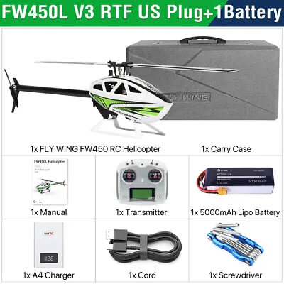 Fly Wing FW450L V3 RC Helicopters 3D GPS 6CH Remote Control Helicopter White RTF • $533.88