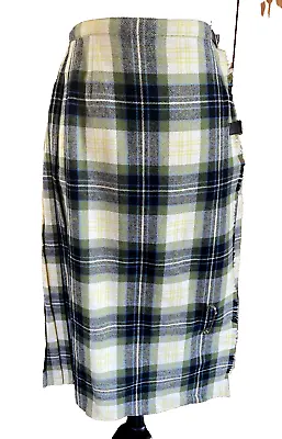 BROWNS OF BERMUDA Kilt Wrap Skirt Plaid Wool Pleats Dark Academia Green Buckle S • $24.99