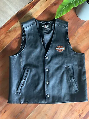 £86.52 • Buy Harley Davidson Black Leather Vest Men’s XL Motorcycle American Flag Patch Snap