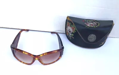 Ed Hardy Love Dog Swarovski Crystal Sunglasses Bulldog Tortoise Frame+ Case  Y2K • $104.99