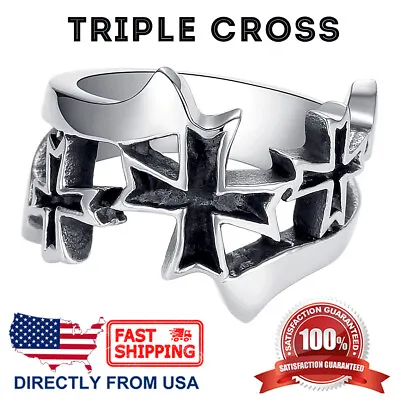 Men's Stainless Steel Gothic Biker Cross Religious Ring (Size 7 To 12 US Seller) • $11.36