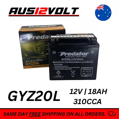 GYZ20L Predator AGM Motorcycle Battery 12V 310 CCA (YTX20L-BS MBTX20U YTX20LBS • $119.95