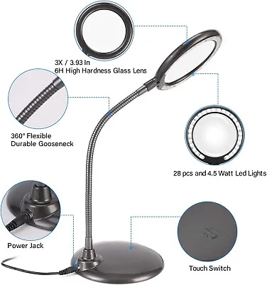 3X Magnifying Lamp  Dimmable Hands Free Magnifying Glass With Light And Stand • £16.99