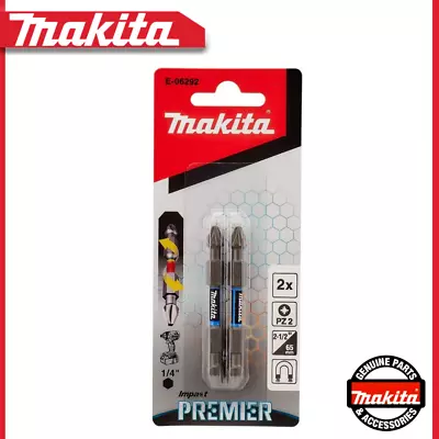 Makita PZ2 Pozi Impact Premier Screwdriver Drill Bit Torsion 65mm 2Pack- E-06292 • £5.39