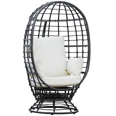 Outsunny Swivel Egg Chair Rattan Outdoor Chair With Cushion For Patio Black • £199.99