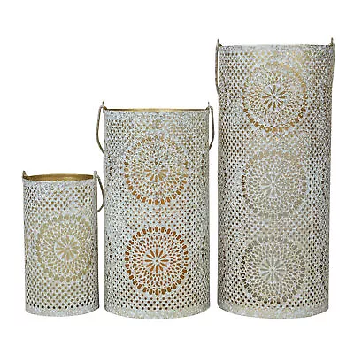 Northlight Set Of 3 White And Gold Moroccan Style Pillar Candle Lanterns 10  • $74.33