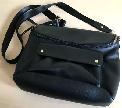 Womens Leather Handbag Shoulder Bag Black 26cm X 22cm Approx Matalan FREE P&P UK • £8.97