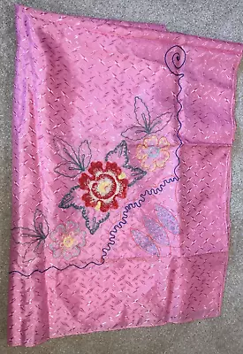 Vintage Hand Embroidered Pink Tablecloth-EXQUISITE 66 In X 53 Inch Cottage • $37.97