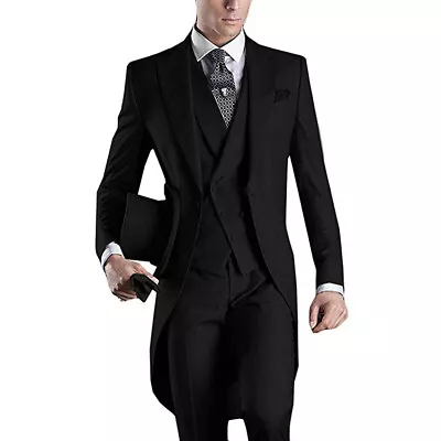 Black Morning Suits Class Handsome Tailcoat Groom Tuxedos Tailor Groomsman Suit  • $80.72