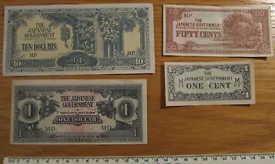 Japanese Government Malaya Ten One Dollar(s) Fifty One Cent(s) 4x Banknote(s) • £8