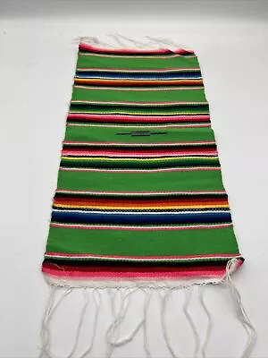 Mini Serape Blanket Table Runner Toy Blanket 16.5” X 8 3/4” Green New Old Stock • $20.99