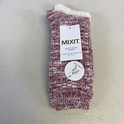 Mix It Color Wine Marl 2 Pair Shoe Size 4-10 Ultra Soft Boot Sock Crew (NWT) • $18.66