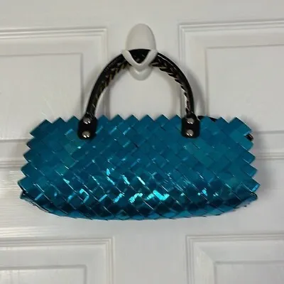 Nahui Ollin Purse Blue Foil Candy Wrapper Shoulder Bag Zipper 12x5 • $22